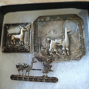 Two 925 Silver Llama And One Unmarked Pin. Unbranded